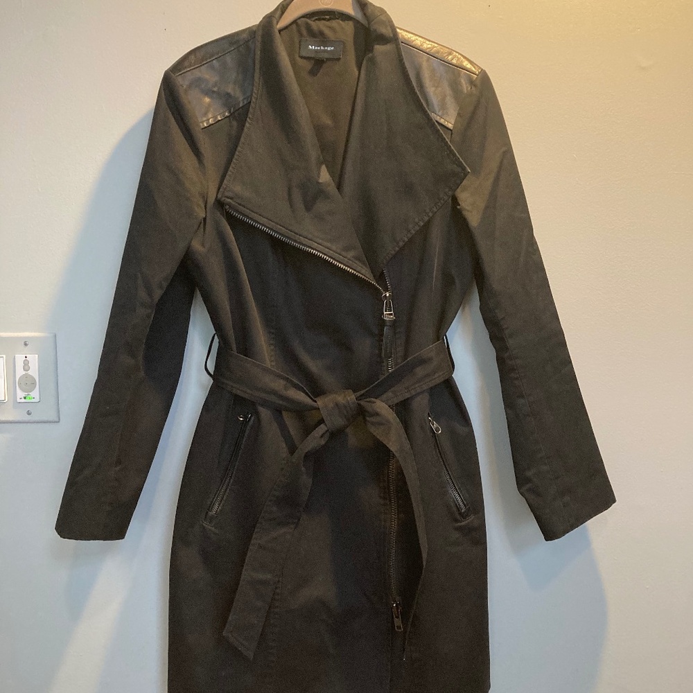 Mackage Leather Trimmed Trench Black Size L